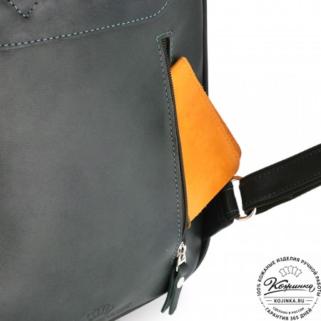 Женский кожаный рюкзак "Гермиона" (зелёная гладкая кожа)